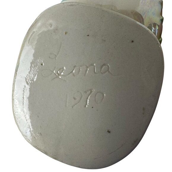 Vtg Studio Pottery 6” Gurgling Fish Vase Green Iredescent Finish Signed 1970s - Picture 7 of 9